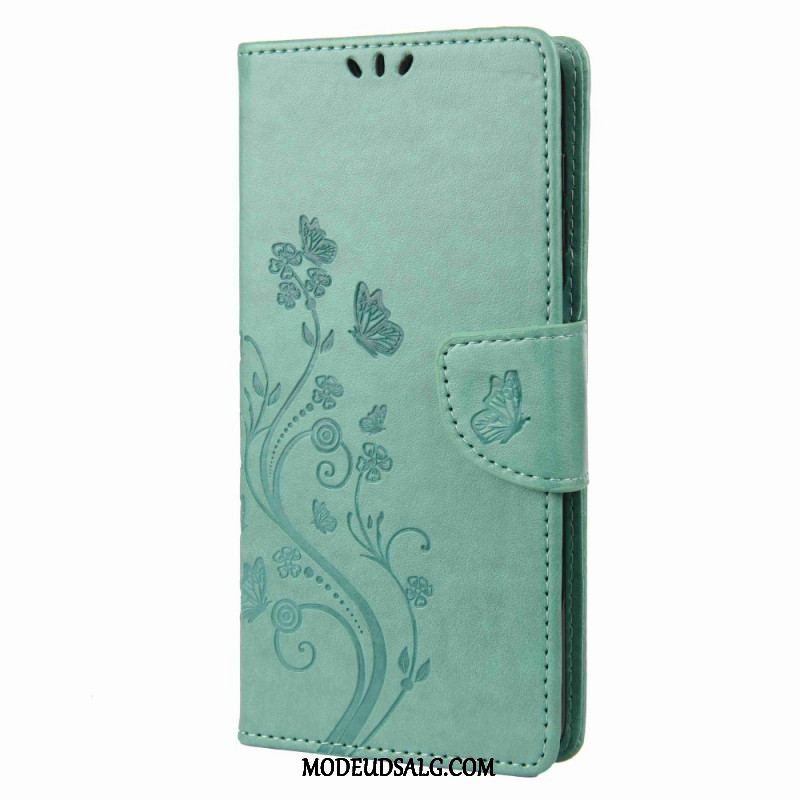 Læder Cover Samsung Galaxy M53 5G Med Snor Rem Blomster