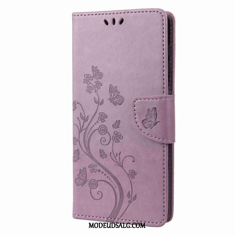 Læder Cover Samsung Galaxy M53 5G Med Snor Rem Blomster