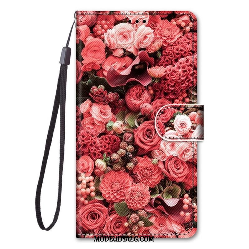 Læder Cover Samsung Galaxy M53 5G Med Snor Rem Blomster