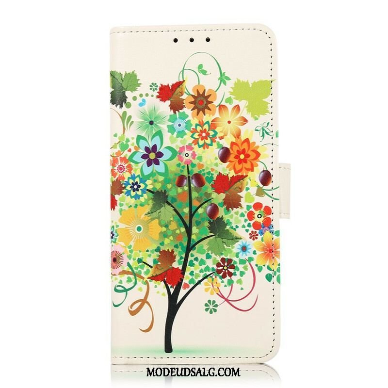 Læder Cover Samsung Galaxy S21 FE Blomstrende Træ