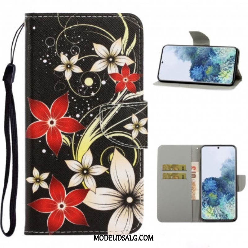 Læder Cover Samsung Galaxy S21 Ultra 5G Med Snor Farverige Strappy Blomster