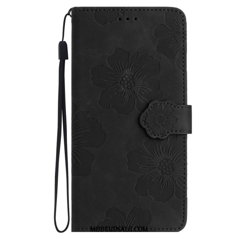 Læder Cover Samsung Galaxy S24 5g Telefon Etui Trykte Blomster Med Rem