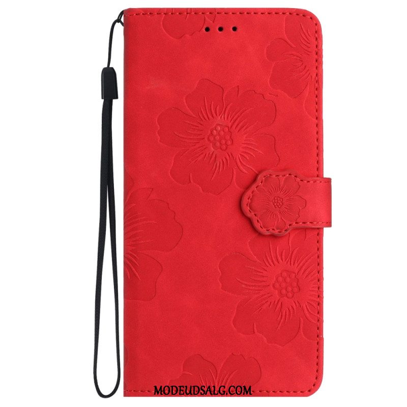 Læder Cover Samsung Galaxy S24 5g Telefon Etui Trykte Blomster Med Rem