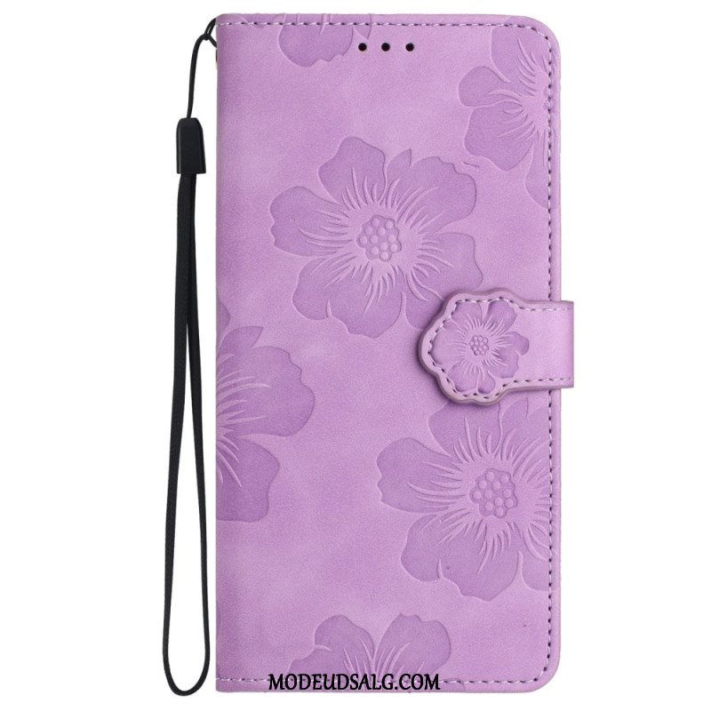 Læder Cover Samsung Galaxy S24 5g Telefon Etui Trykte Blomster Med Rem