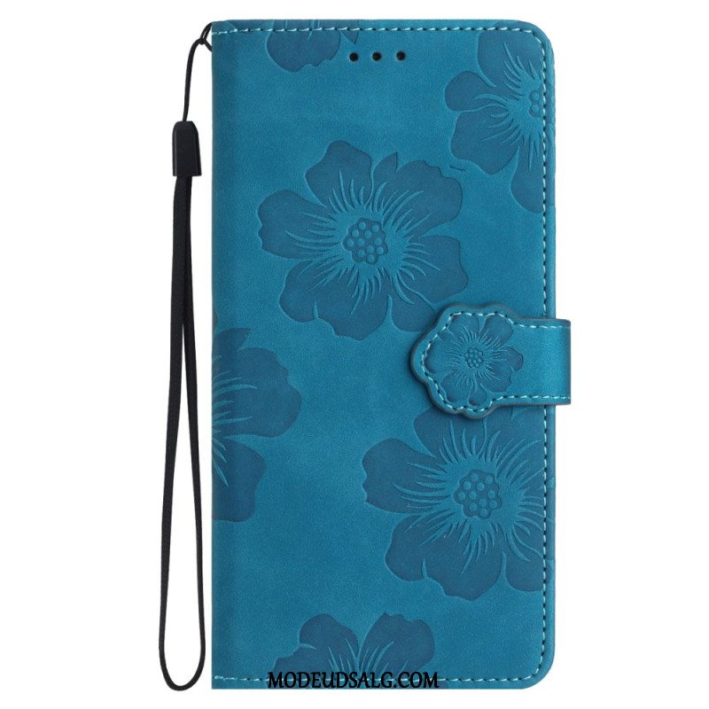 Læder Cover Samsung Galaxy S24 5g Telefon Etui Trykte Blomster Med Rem