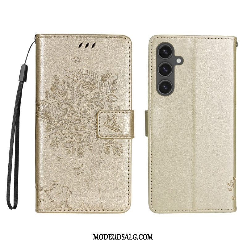 Læder Cover Samsung Galaxy S24 Fe Telefon Etui Træ Og Kat