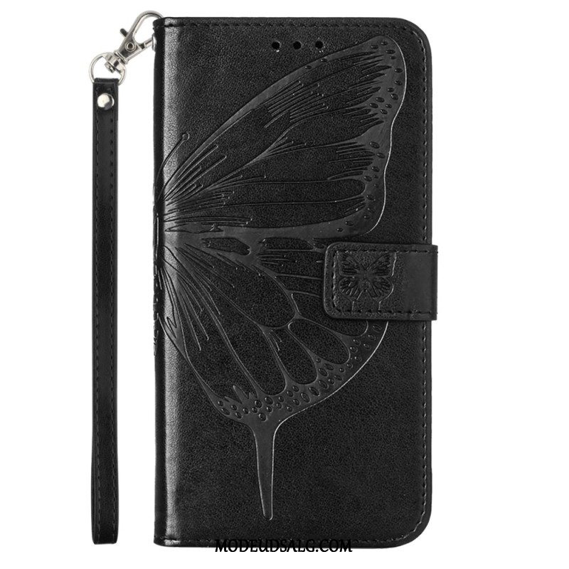 Læder Cover Samsung Galaxy Z Fold 6 Telefon Etui Blomstersommerfugl Med Rem