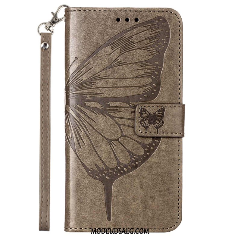 Læder Cover Samsung Galaxy Z Fold 6 Telefon Etui Blomstersommerfugl Med Rem