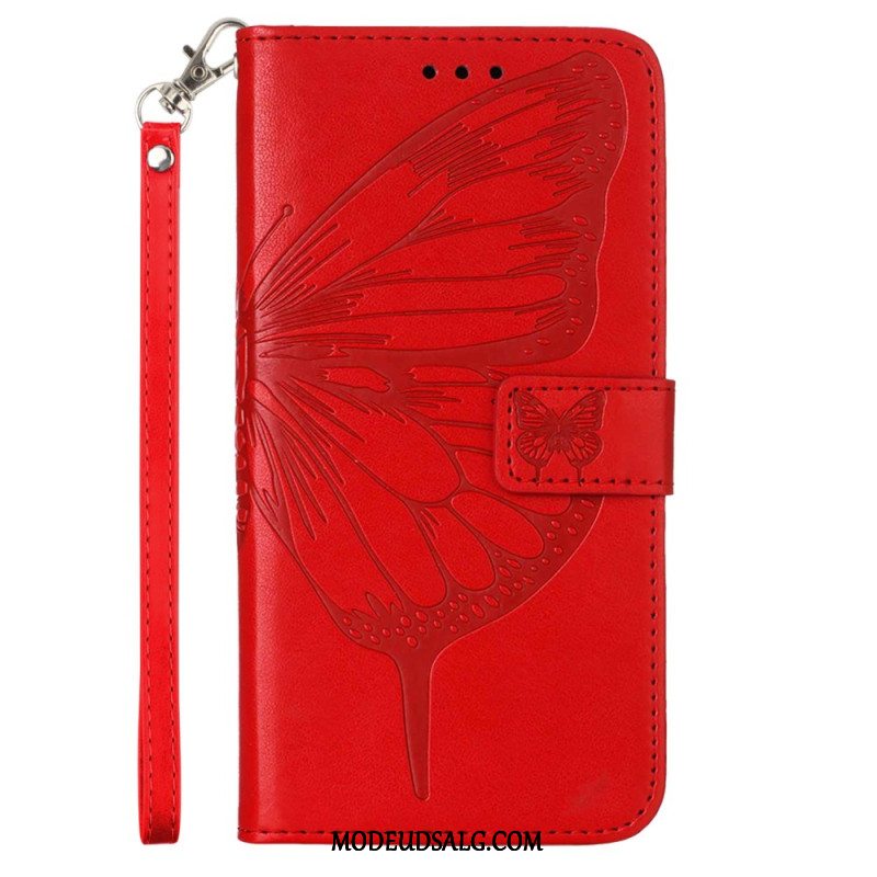 Læder Cover Samsung Galaxy Z Fold 6 Telefon Etui Blomstersommerfugl Med Rem