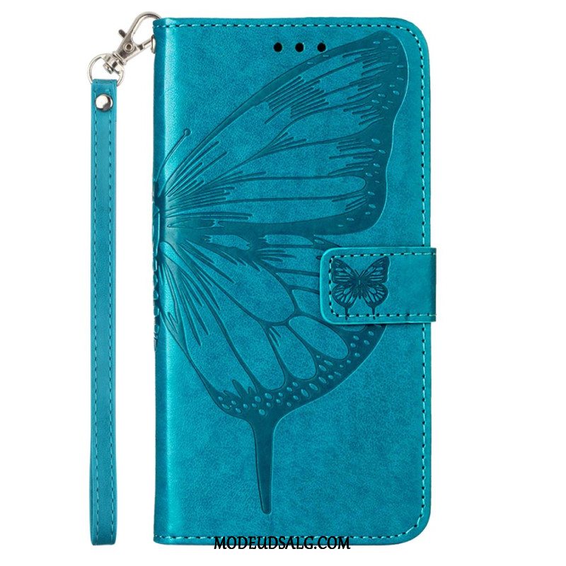 Læder Cover Samsung Galaxy Z Fold 6 Telefon Etui Blomstersommerfugl Med Rem