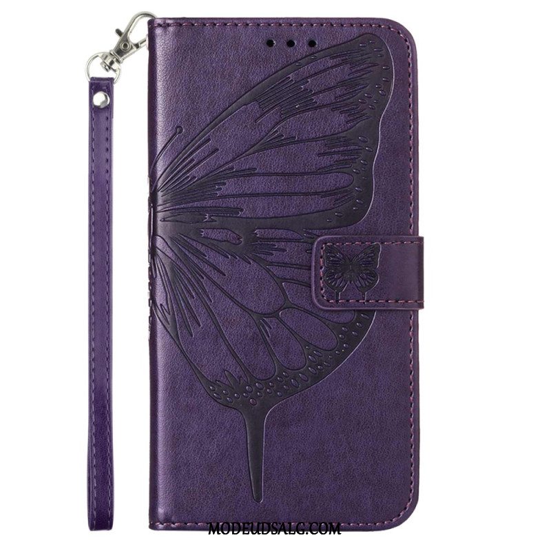 Læder Cover Samsung Galaxy Z Fold 6 Telefon Etui Blomstersommerfugl Med Rem