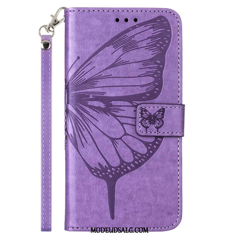 Læder Cover Samsung Galaxy Z Fold 6 Telefon Etui Blomstersommerfugl Med Rem