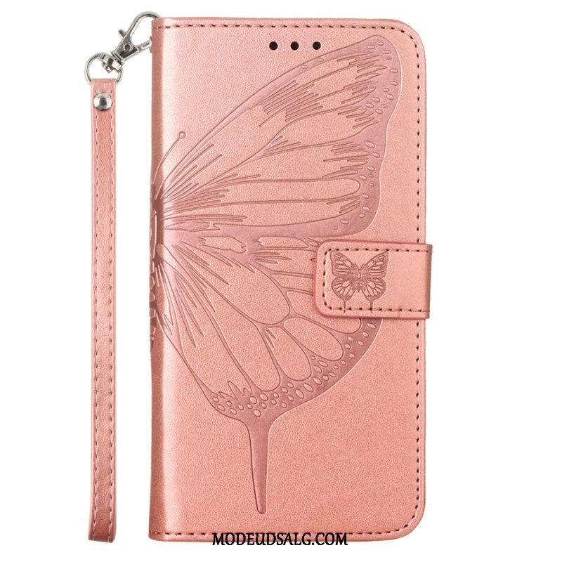 Læder Cover Samsung Galaxy Z Fold 6 Telefon Etui Blomstersommerfugl Med Rem