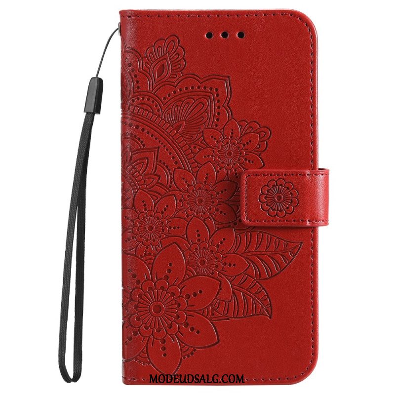 Læder Cover Xiaomi 14 Pro Telefon Etui Blomstermønster Med Rem