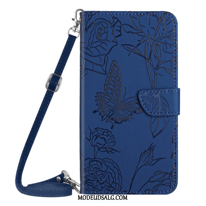 Læder Cover Xiaomi 14 Pro Telefon Etui Sommerfugletryk Skulderrem