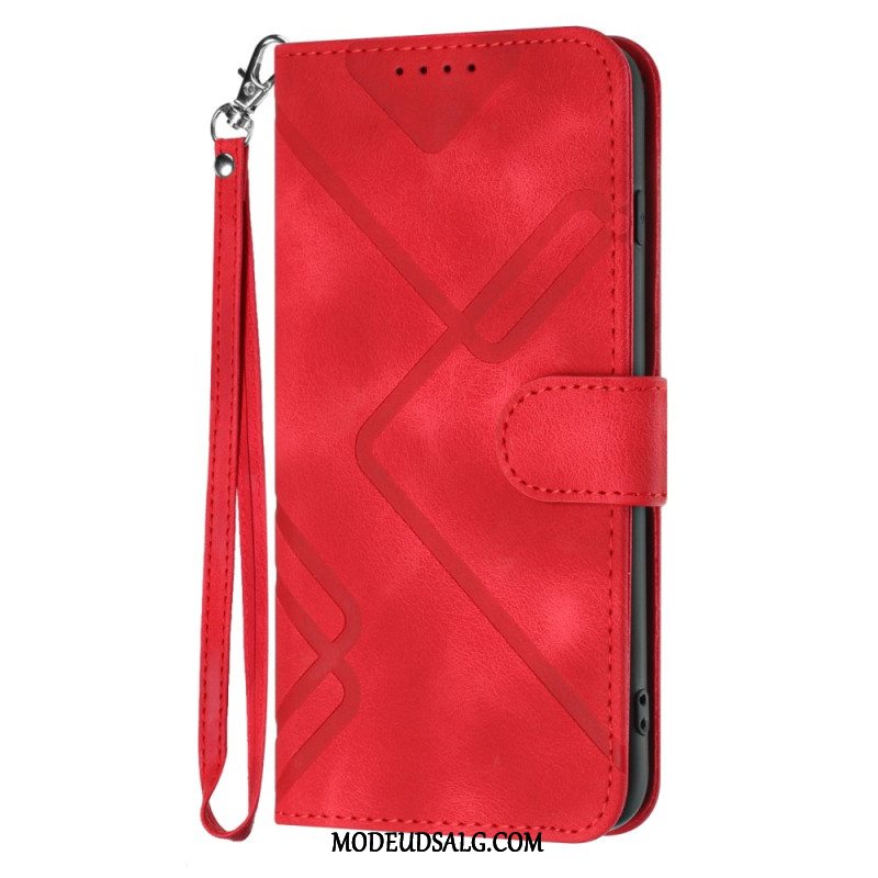 Læder Cover Xiaomi 14 Pro Telefon Etui Strap Design Lines