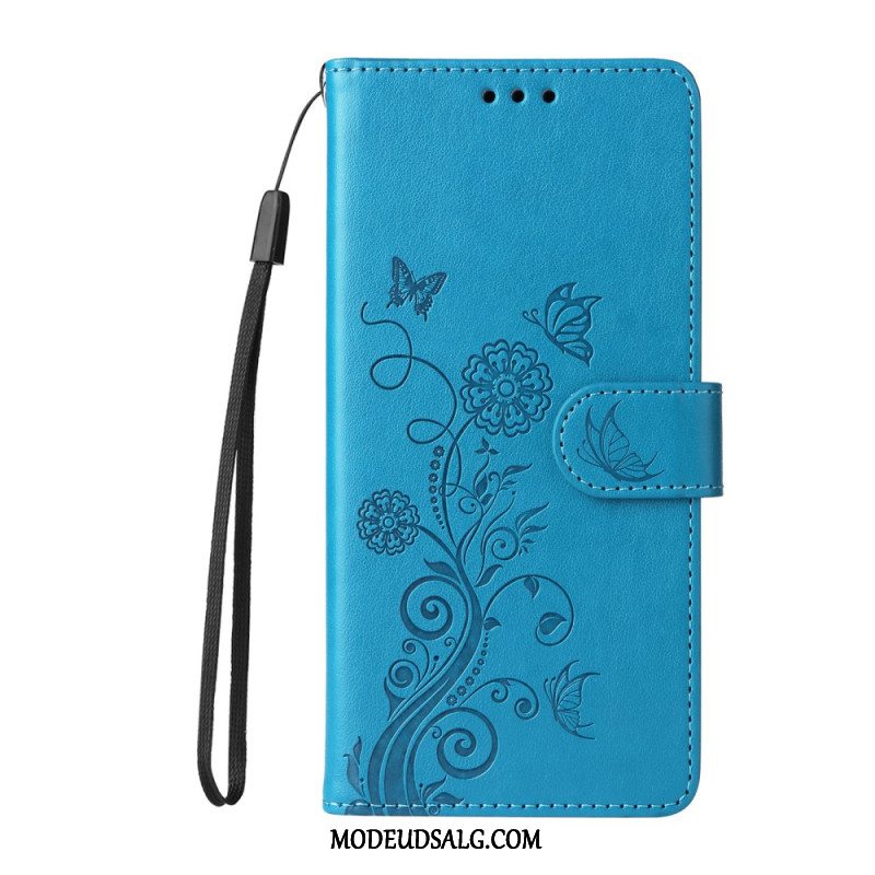 Læder Cover Xiaomi 14t Blomster Med Rem