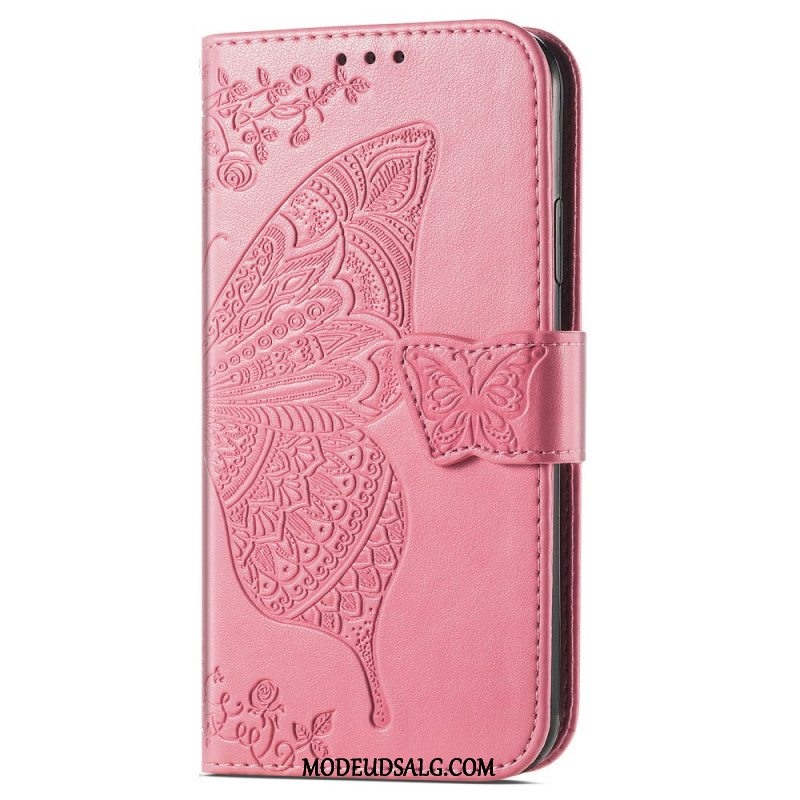 Læder Cover Xiaomi 14t Pro Telefon Etui Barok Sommerfugl