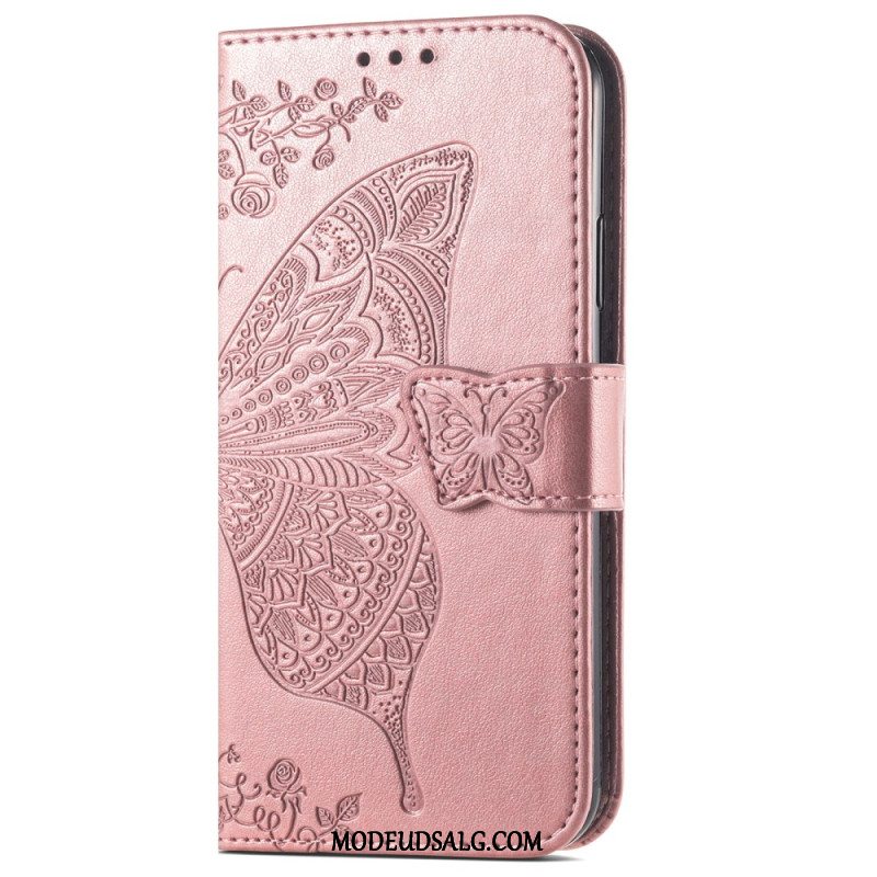 Læder Cover Xiaomi 14t Pro Telefon Etui Barok Sommerfugl