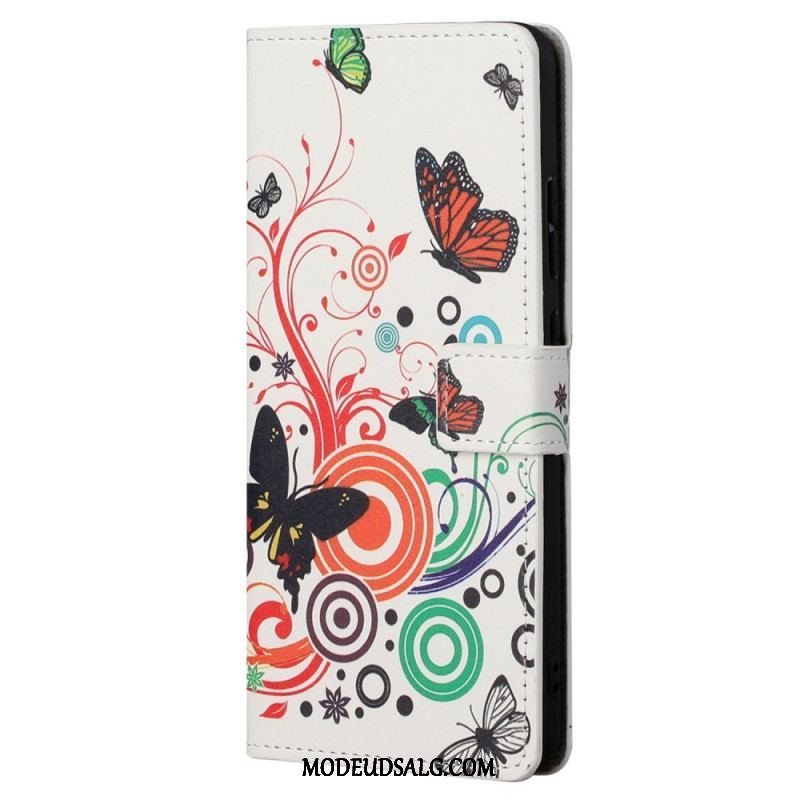 Læder Cover Xiaomi Redmi Note 11 / 11S Sommerfugle Og Blomster