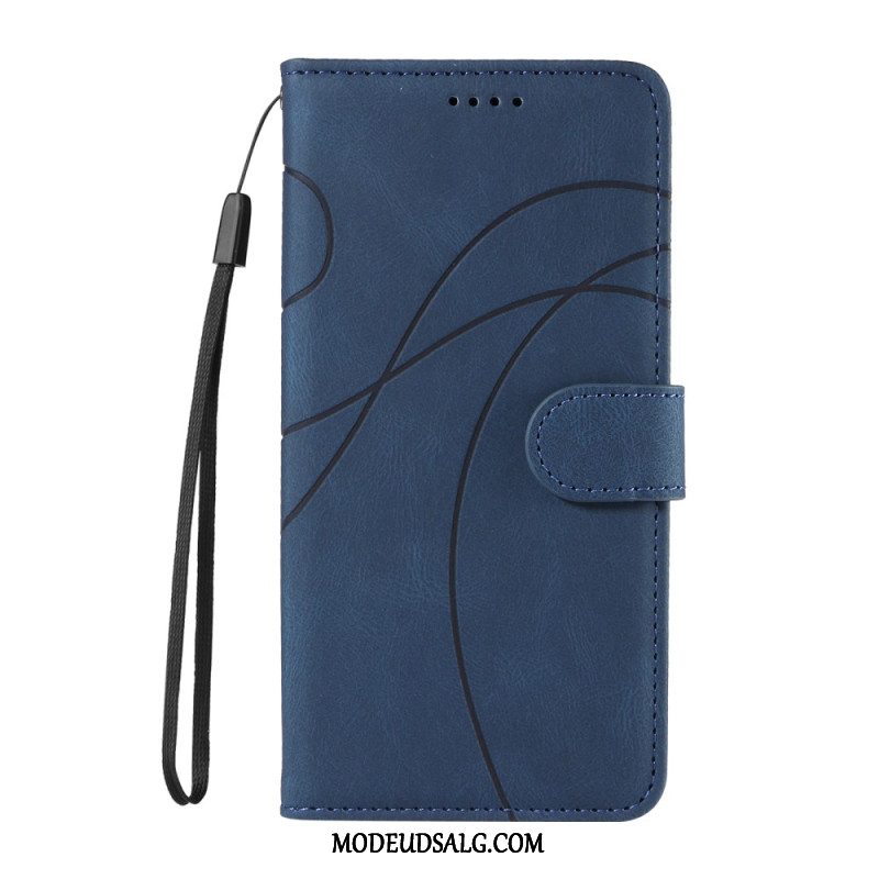 Læder Cover Xiaomi Redmi Note 13 4g Telefon Etui Buede Linier Med Rem