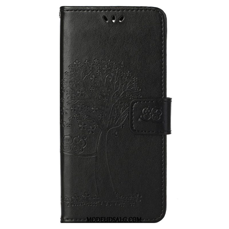 Læder Cover Xiaomi Redmi Note 13 5g Telefon Etui Træ Og Ugler