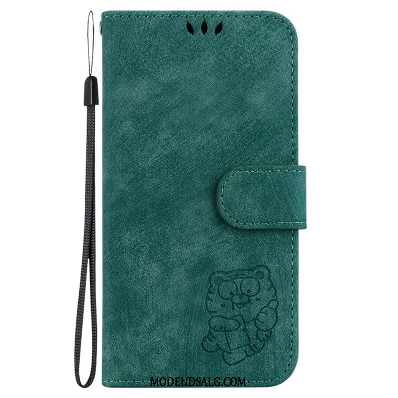 Læder Cover Xiaomi Redmi Note 13 Pro Plus 5g Telefon Etui Sød Tiger Med Rem