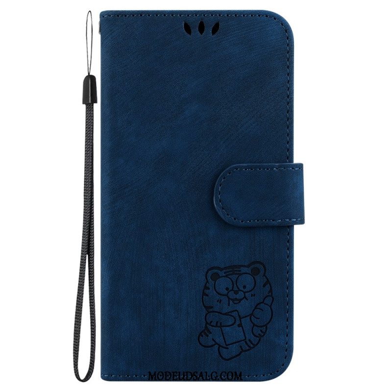 Læder Cover Xiaomi Redmi Note 13 Pro Plus 5g Telefon Etui Sød Tiger Med Rem