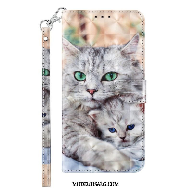 Læder Cover iPhone 14 Med Snor Kun Thong Cats