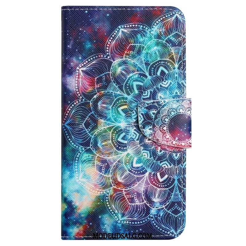 Læder Cover iPhone 15 Med Snor Farverig Mandala Med Rem