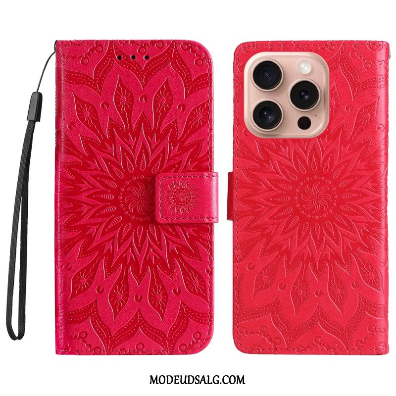 Læder Cover iPhone 16 Pro Telefon Etui Mandala Med Snor