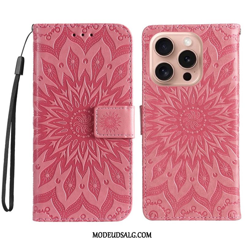 Læder Cover iPhone 16 Pro Telefon Etui Mandala Med Snor