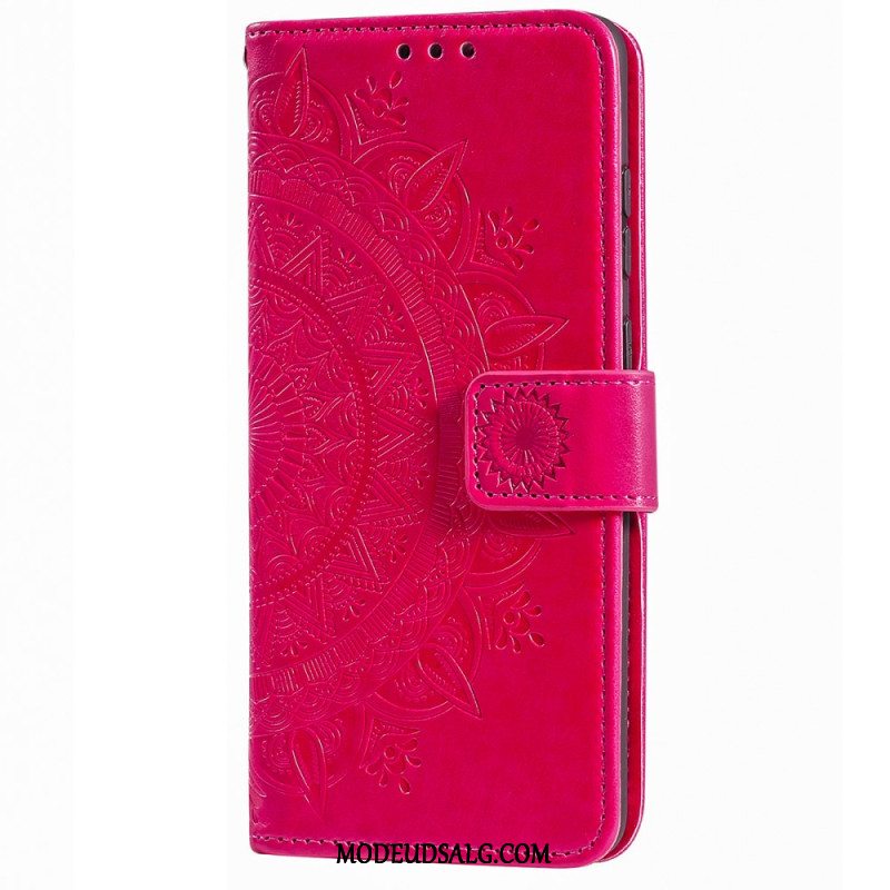 Læder Cover iPhone 16 Pro Telefon Etui Mandala Sol Med Rem