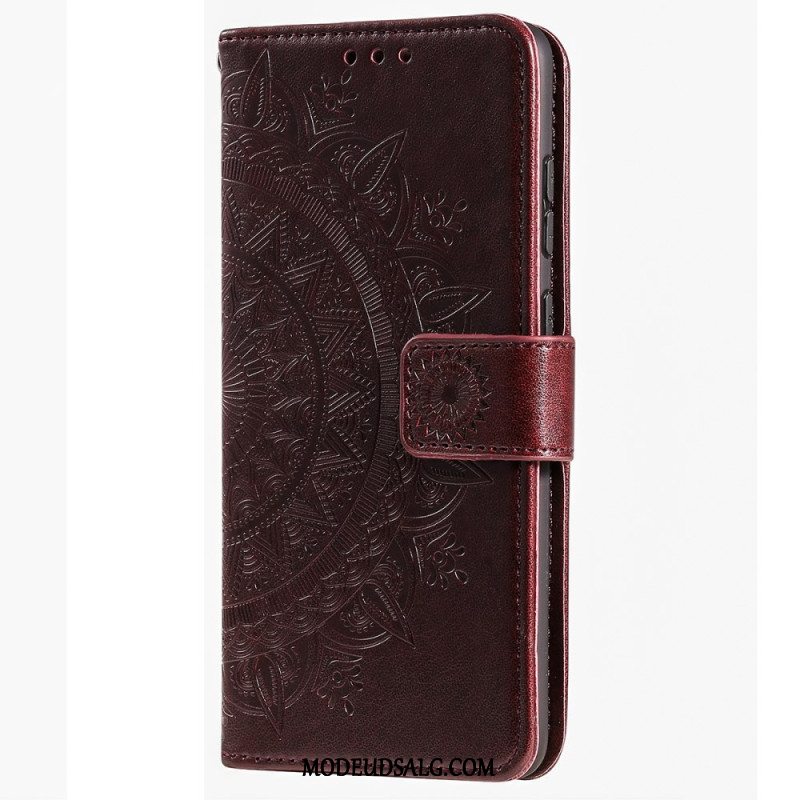 Læder Cover iPhone 16 Pro Telefon Etui Mandala Sol Med Rem