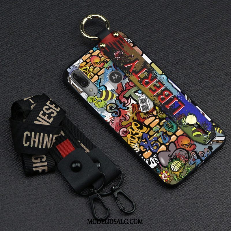 Moto E6 Plus Etui / Cover Support Trendy Cartoon Graffiti Blå