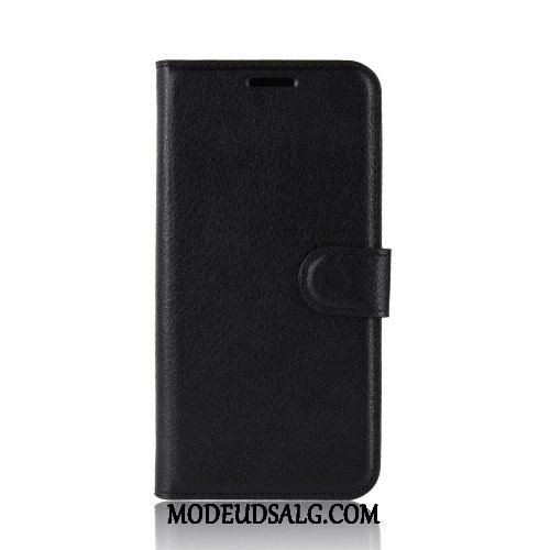 Moto E6 Plus Etui Lædertaske Support Cover Folio Litchi