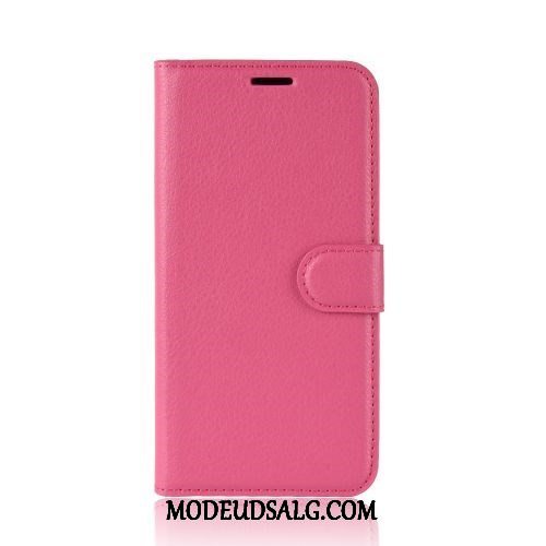 Moto E6 Plus Etui Lædertaske Support Cover Folio Litchi