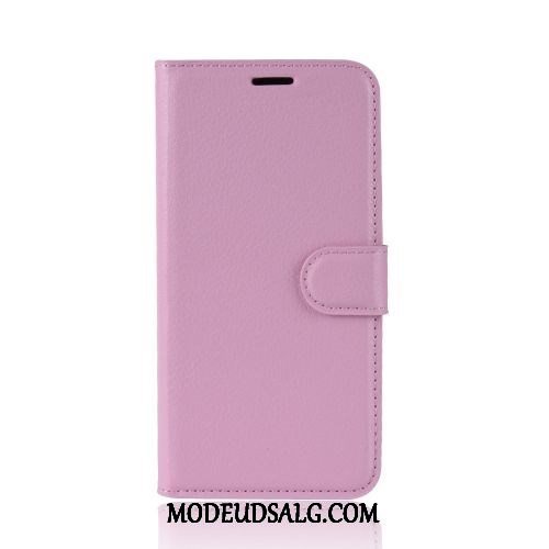 Moto E6 Plus Etui Lædertaske Support Cover Folio Litchi