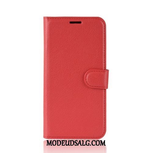 Moto E6 Plus Etui Lædertaske Support Cover Folio Litchi