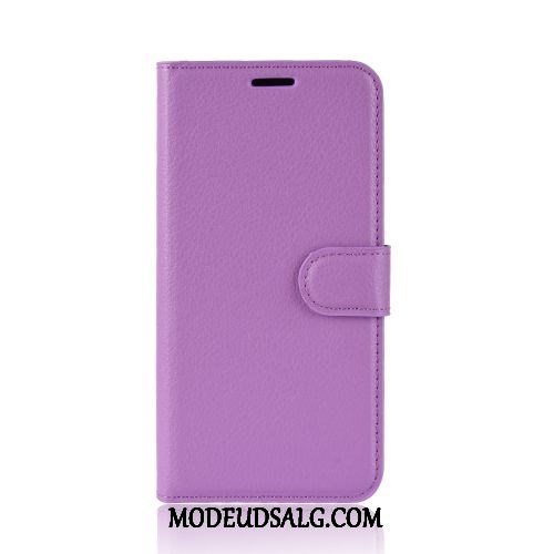 Moto E6 Plus Etui Lædertaske Support Cover Folio Litchi