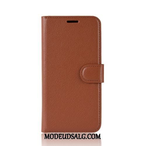 Moto E6 Plus Etui Lædertaske Support Cover Folio Litchi