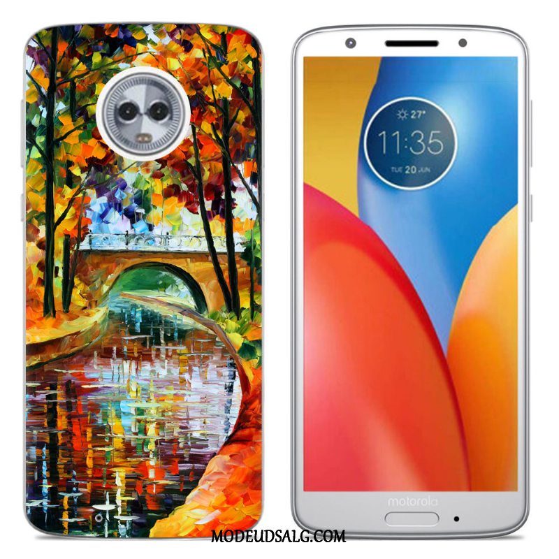 Moto G6 Etui Hvid Blød Cover Blomster Cartoon