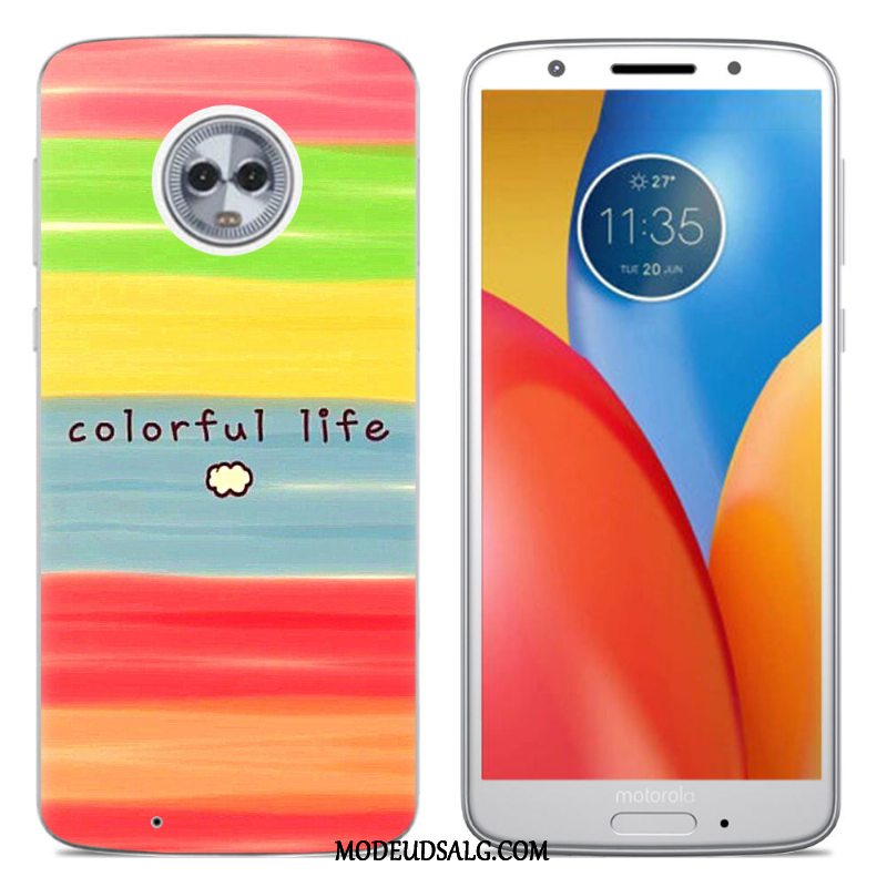 Moto G6 Etui Hvid Blød Cover Blomster Cartoon