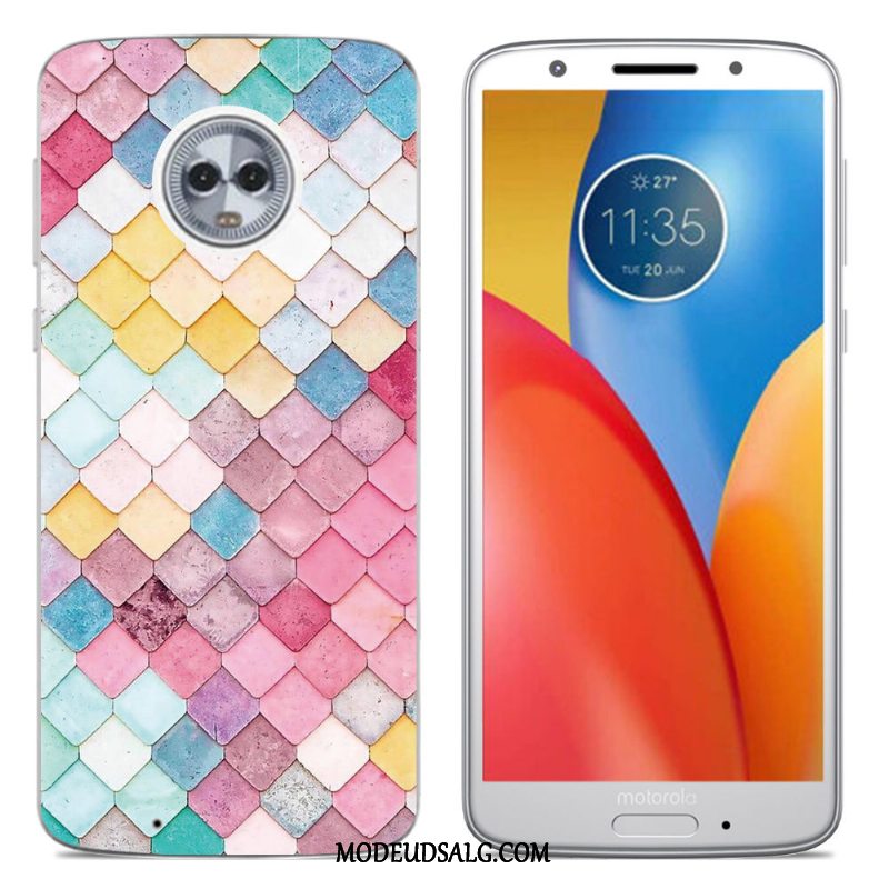 Moto G6 Etui Hvid Blød Cover Blomster Cartoon