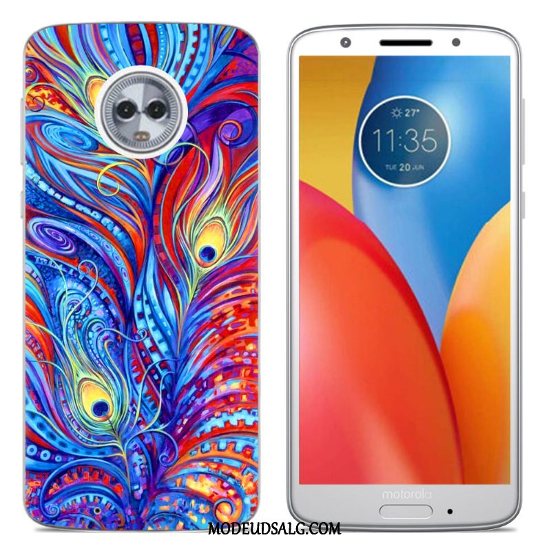 Moto G6 Etui Hvid Blød Cover Blomster Cartoon