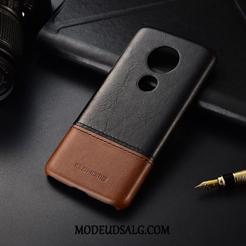 Moto G6 Play Etui Business Læder Sort Ægte Læder Tynd