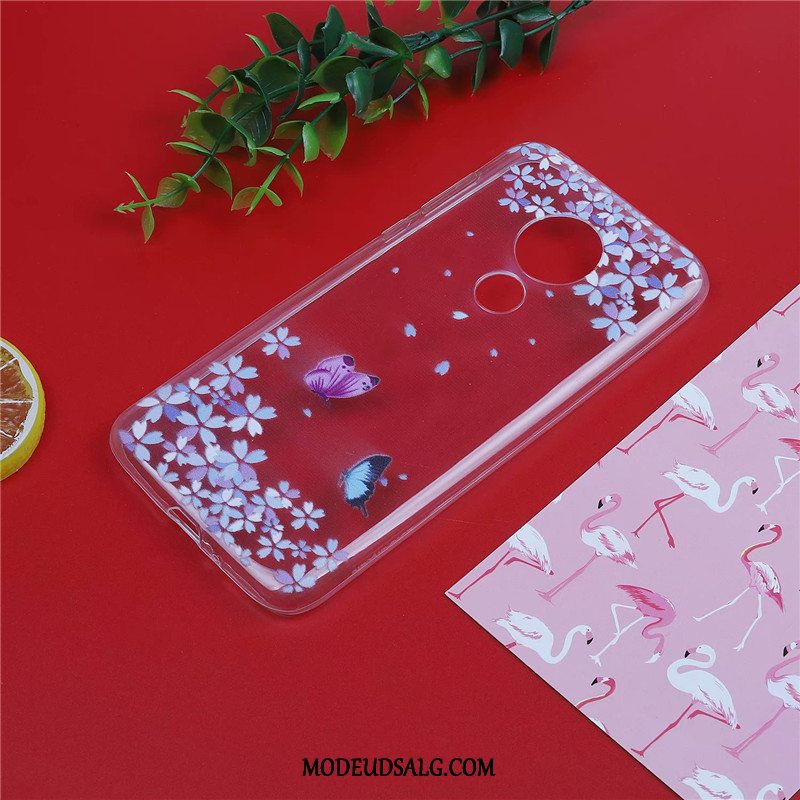 Moto G7 Etui Lyserød Cartoon Anti-fald Sommerfugle Blød