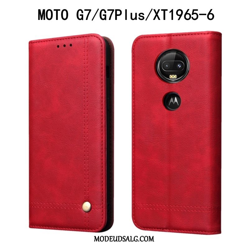 Moto G7 Etui Sort Lædertaske Folio Cover Beskyttelse