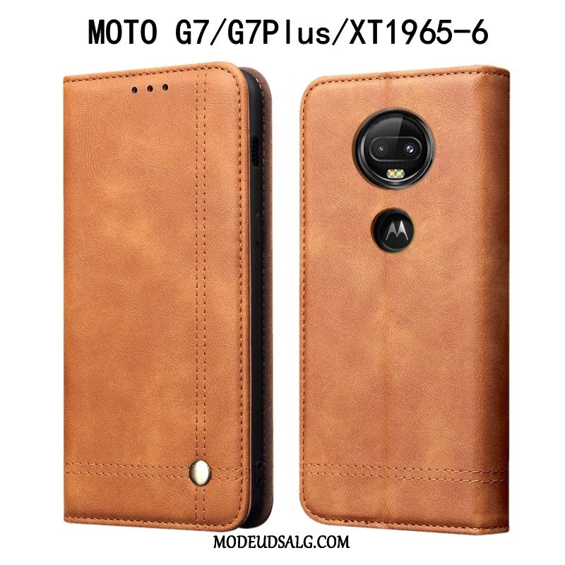 Moto G7 Etui Sort Lædertaske Folio Cover Beskyttelse