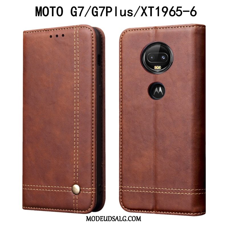 Moto G7 Etui Sort Lædertaske Folio Cover Beskyttelse